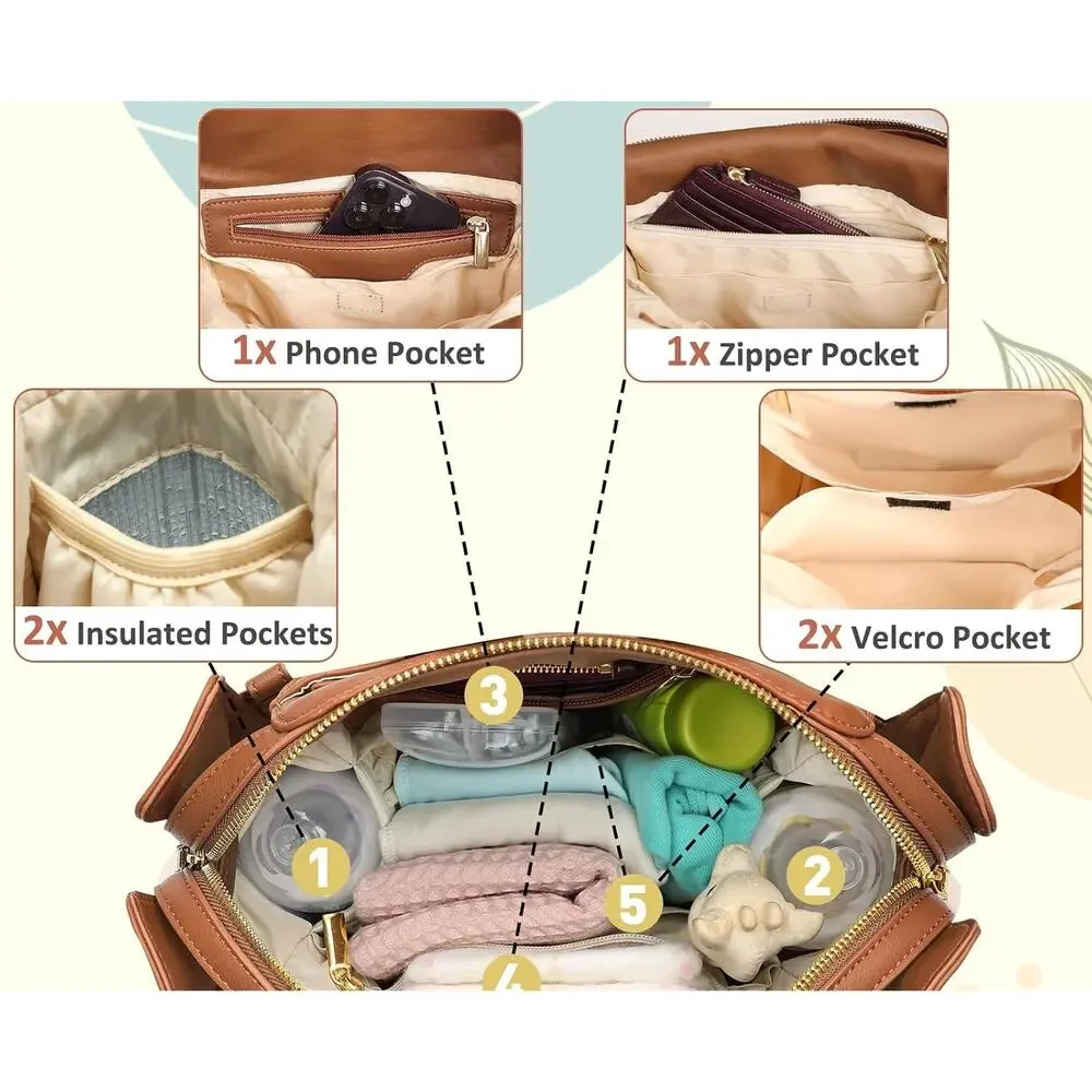 miss fong Small Diaper Bag, Mini Dackpack Leather Diaper Bag (Brown)